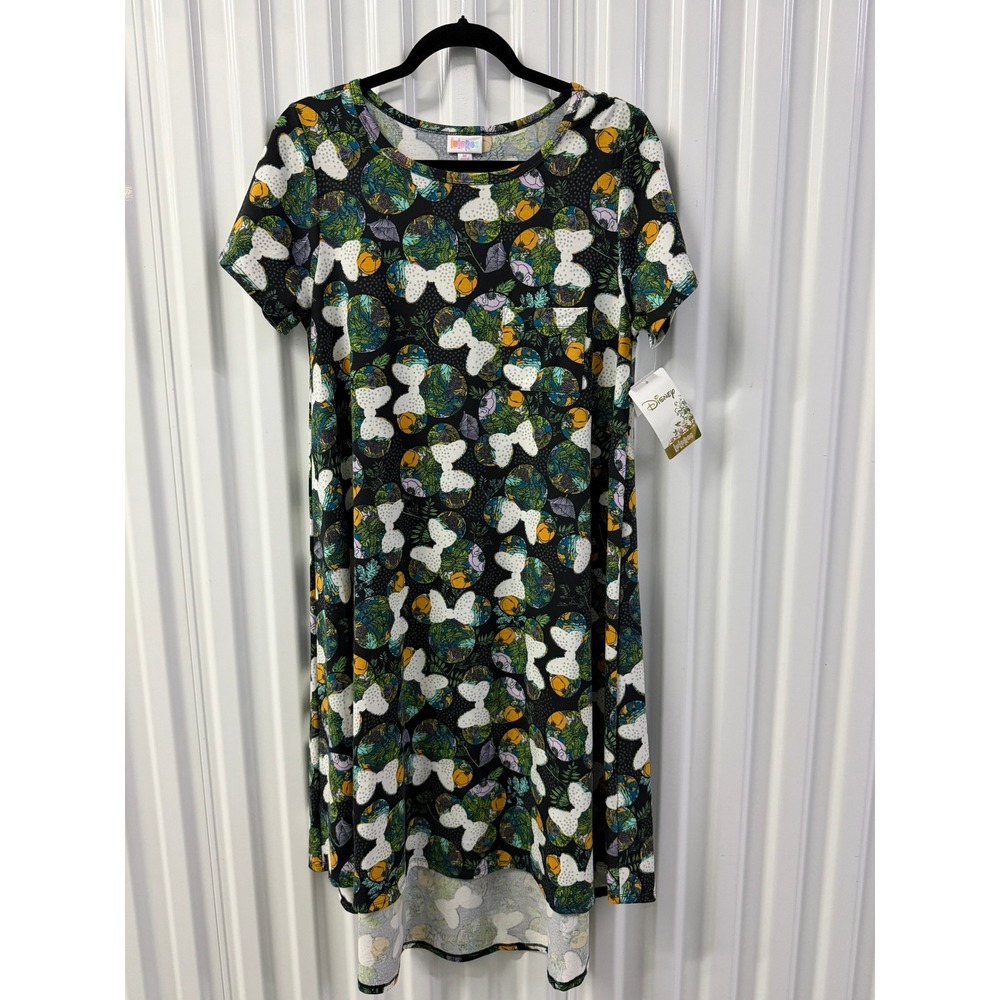 LuLaRoe x Disney Carly Dress Women M Black New Minnie Mouse Tropical High Low